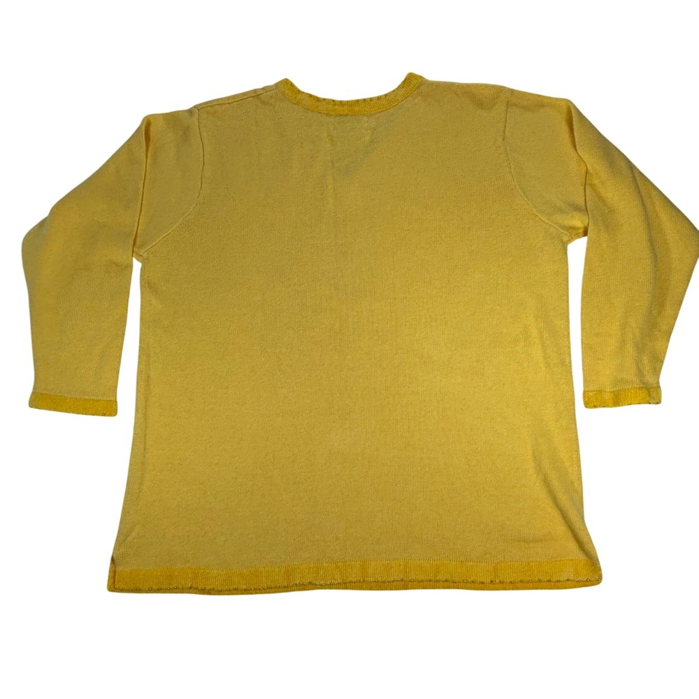 Vintage Quacker Factory‎ Yellow Butterfly Embellished V-Neck Sweater Cottagecore - Picture 2 of 8